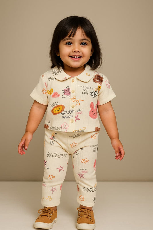 Girls Fancy Polo Shirt with Palazzo Pant Set