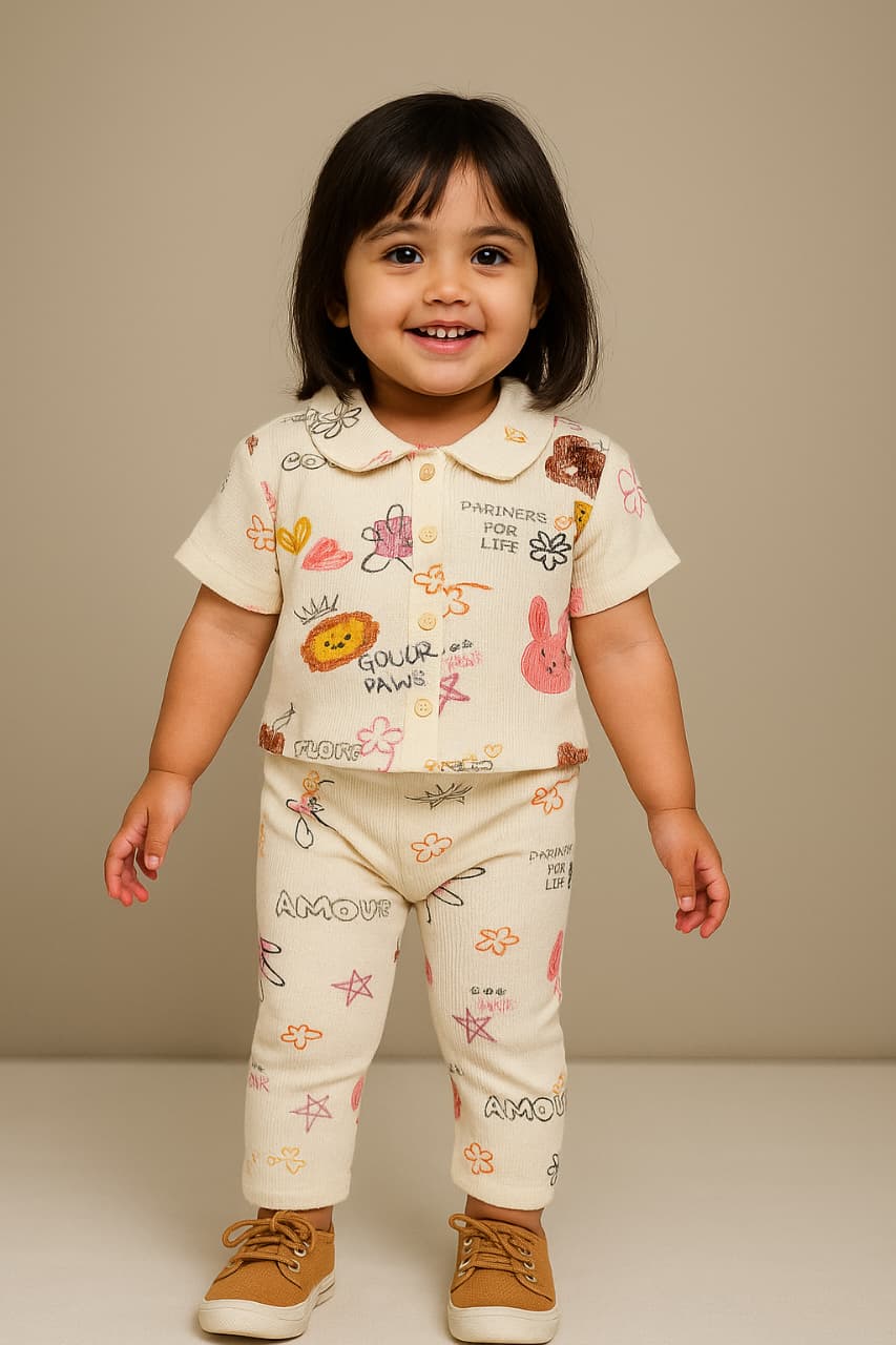 Girls Fancy Polo Shirt with Palazzo Pant Set