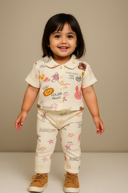 Girls Fancy Polo Shirt with Palazzo Pant Set