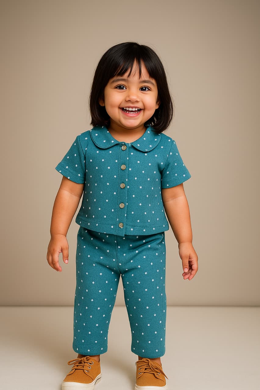 Girls Fancy Polo Shirt with Palazzo Pant Set